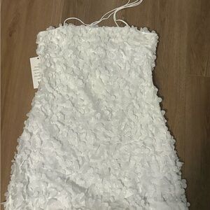 English Factory White Strapless Appliqué Floral Dress